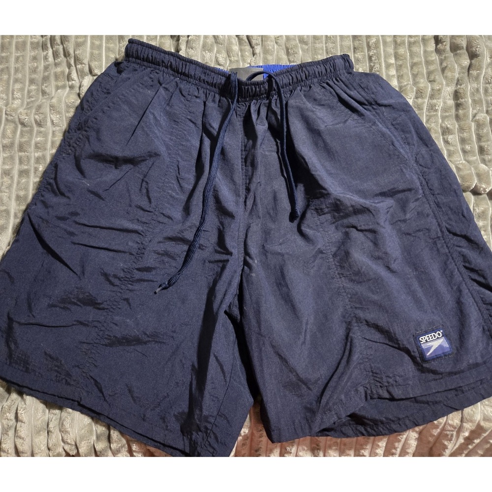 Vintage 90s Speedo Nylon Swim Shorts Men’s Pockets Blue Trunks Activewear Medium